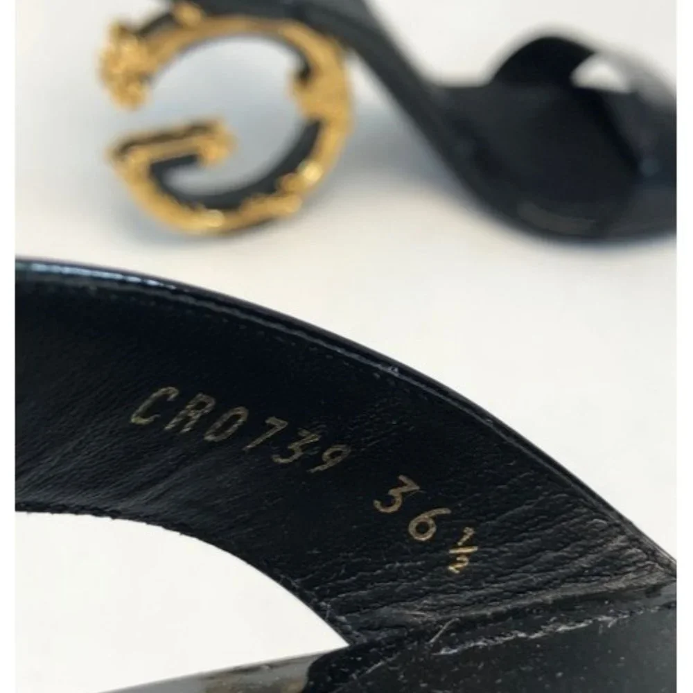 Dolce And Gabbana Black Sculpted Heel Patent Leather Sandals Size EU:36.5